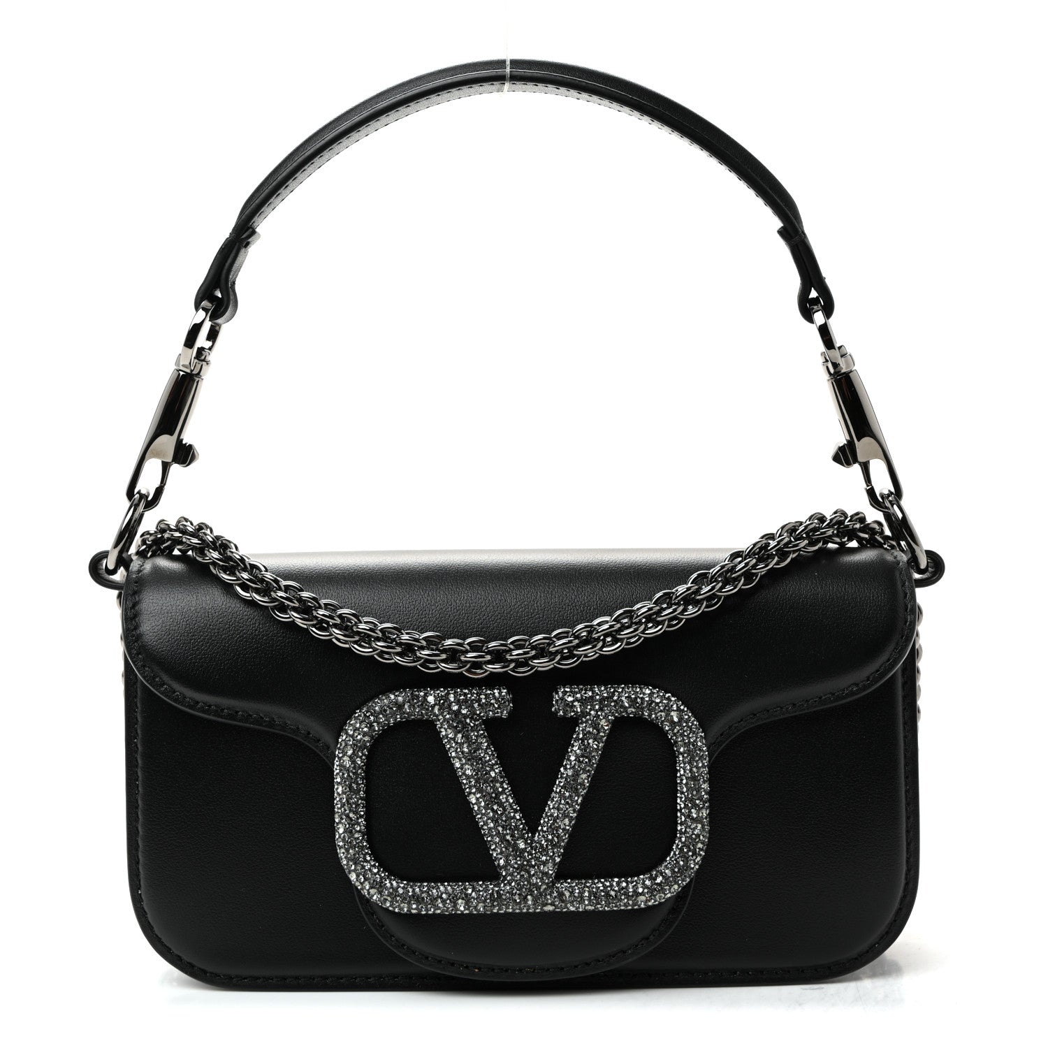 Valentino Garavani Calfskin Crystal Vlogo Small Loco Shoulder Bag Black 1 of 10