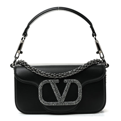 Valentino Garavani Calfskin Crystal Vlogo Small Loco Shoulder Bag Black 1 of 10