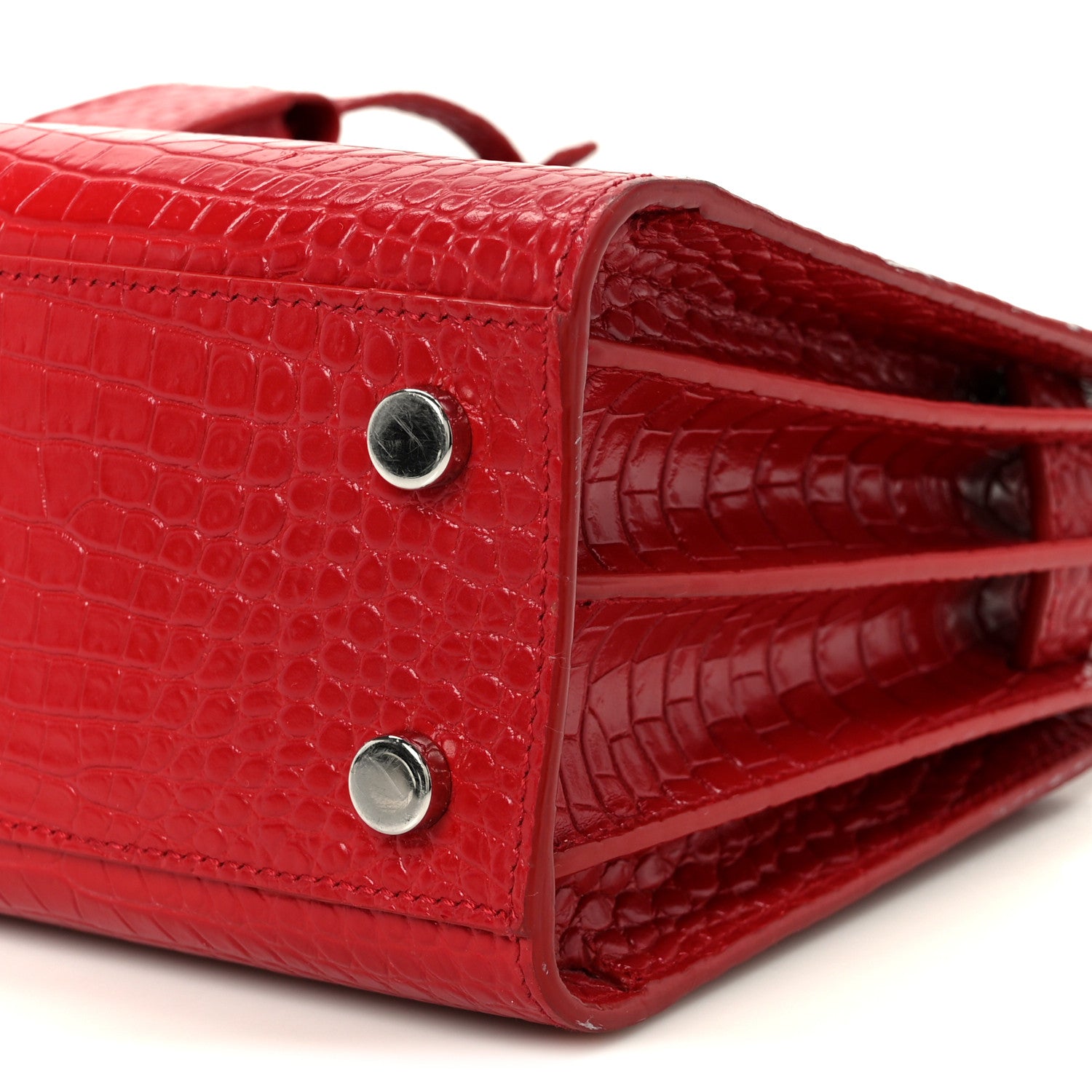 Saint Laurent Calfskin Crocodile Embossed Nano Sac De Jour Red 10 of 13