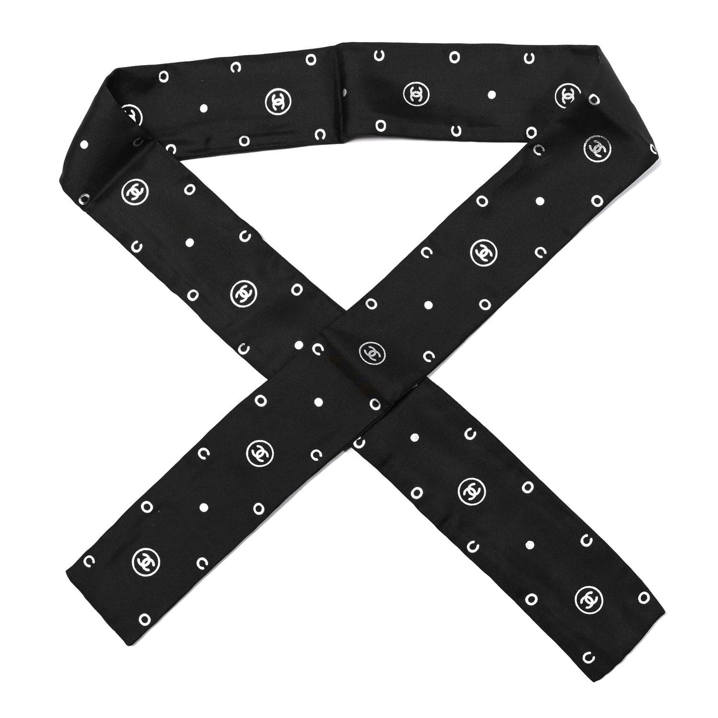 Silk CC Polka Dot Slim Bandeau Scarf Black Silver