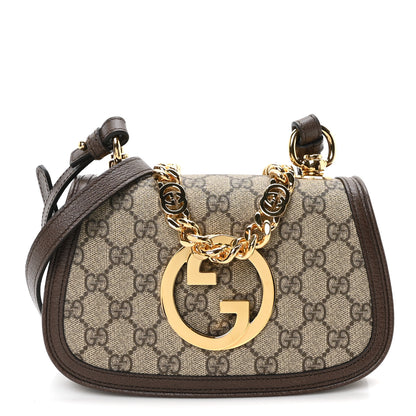 Gucci GG Supreme Monogram Textured Dollar Calfskin Mini Blondie Chain Shoulder Flap Bag Beige Ebony New Acero 1 of 10