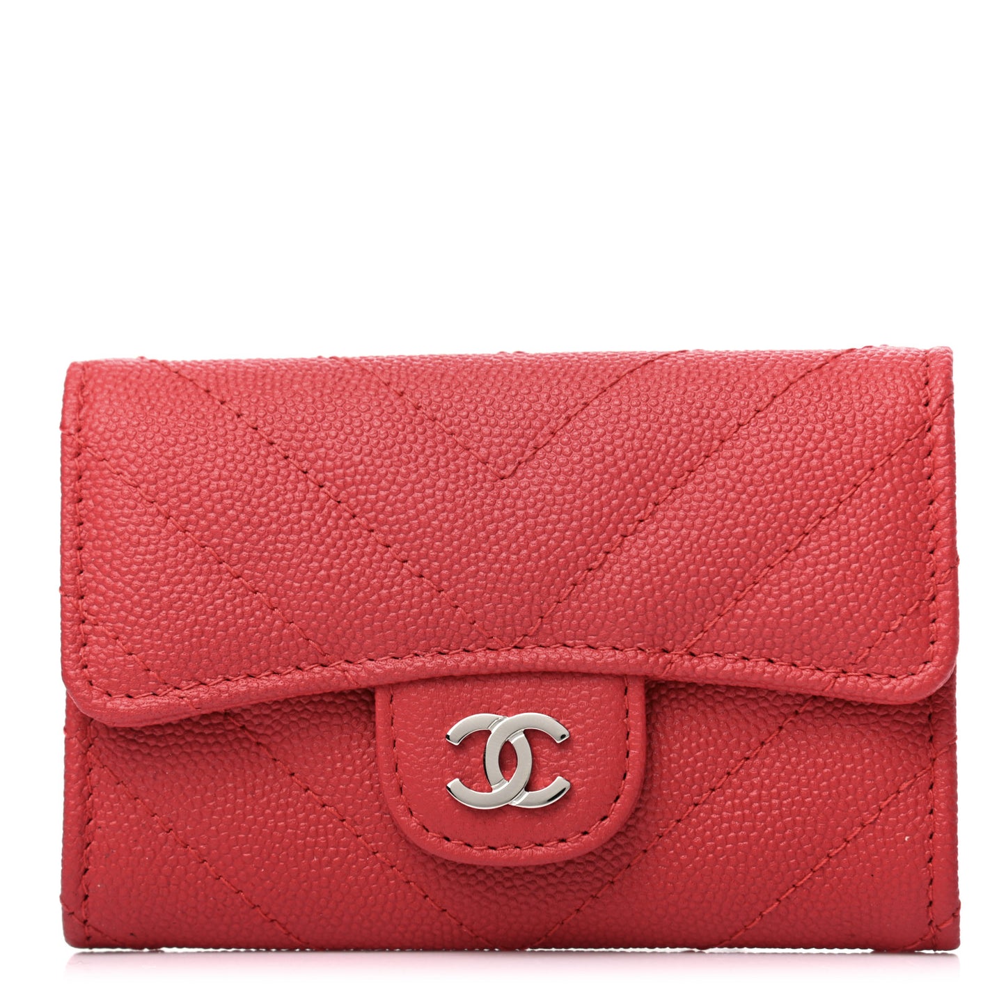 Caviar Chevron Quilted Flap Card Holder Red