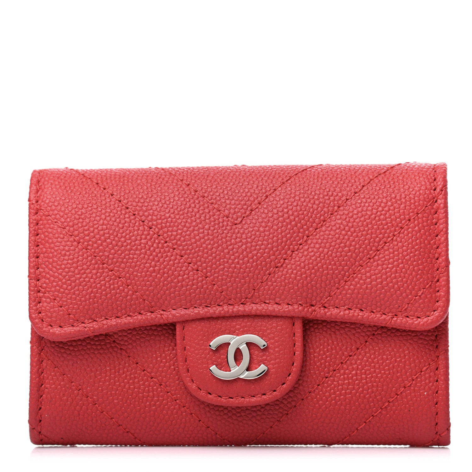 Chanel Caviar Chevron Quilted Flap Card Holder Red 1 of 8
