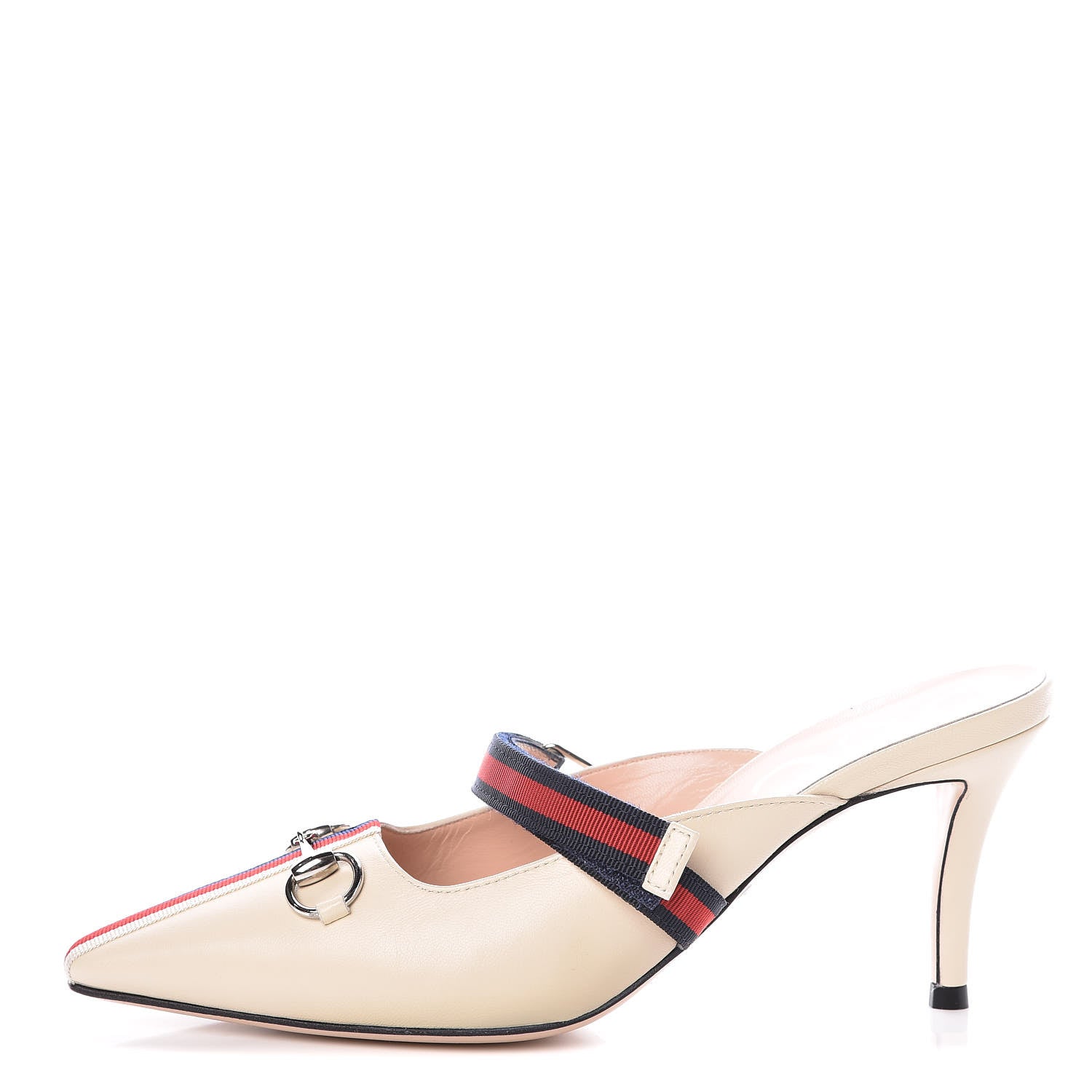 Gucci Malaga Kid Sylvie Web Cross Strap Mid-Heel Slides 36 Vintage White 1 of 8