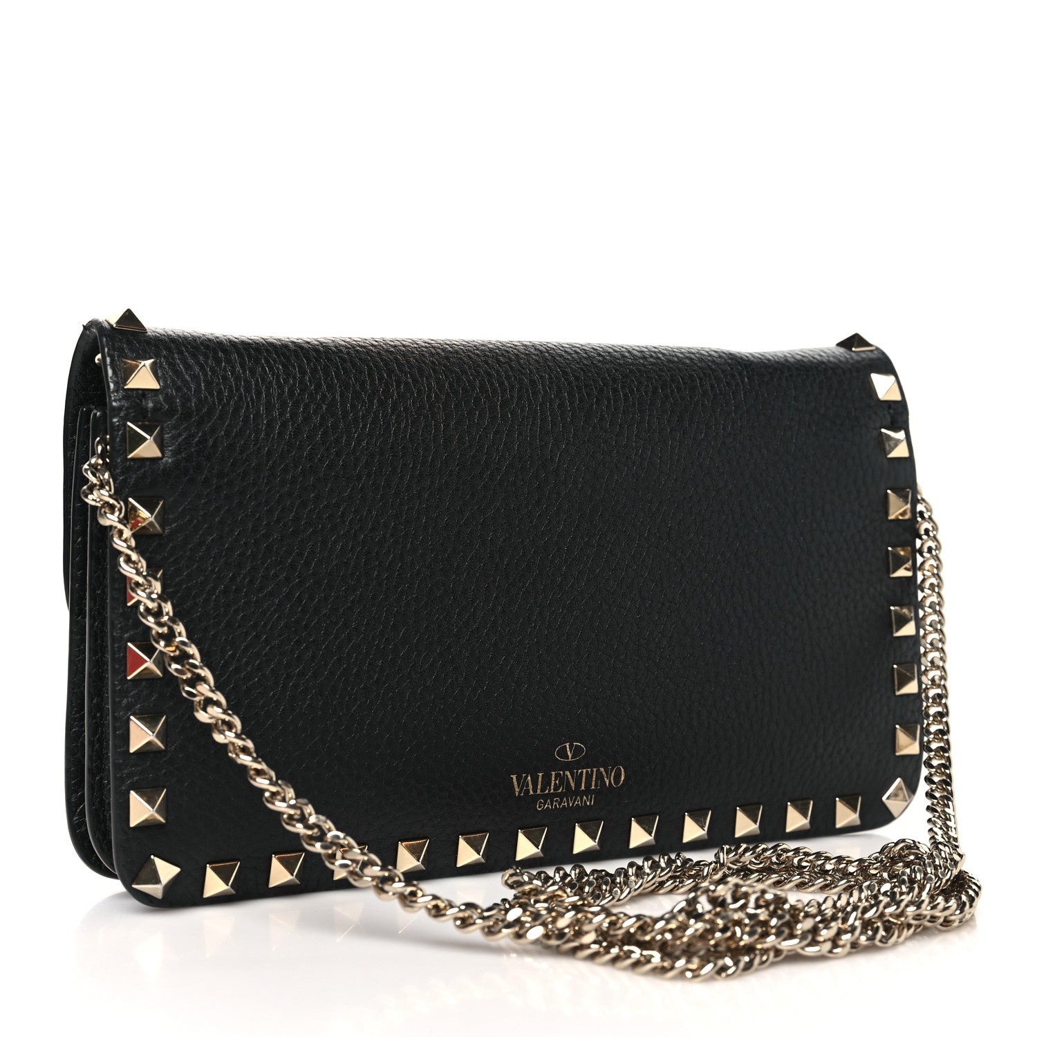 Valentino Garavani Pebbled Calfskin Rockstud Flap Wallet On Chain 3 of 10