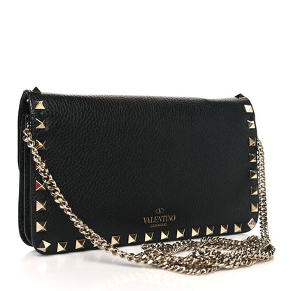 Valentino Garavani Pebbled Calfskin Rockstud Flap Wallet On Chain 3 of 10