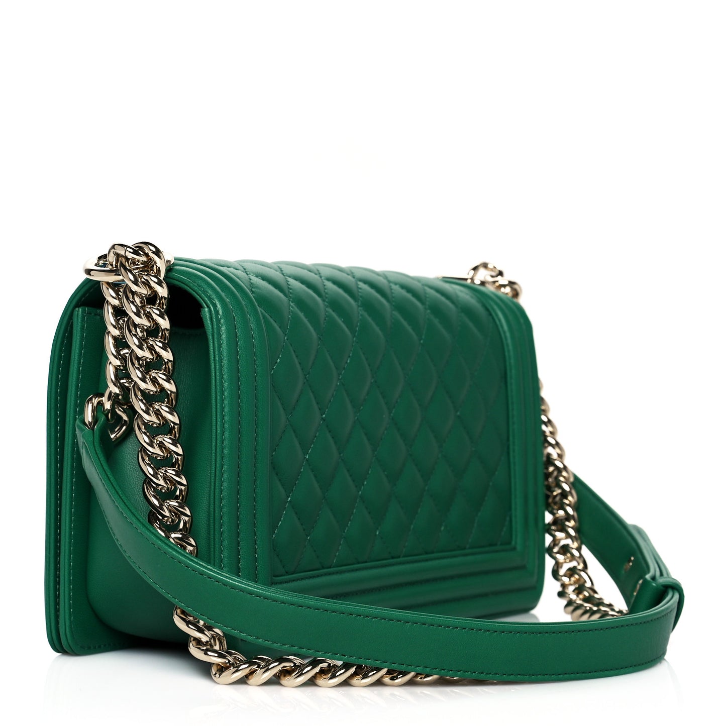 Lambskin Quilted Medium Boy Flap Green