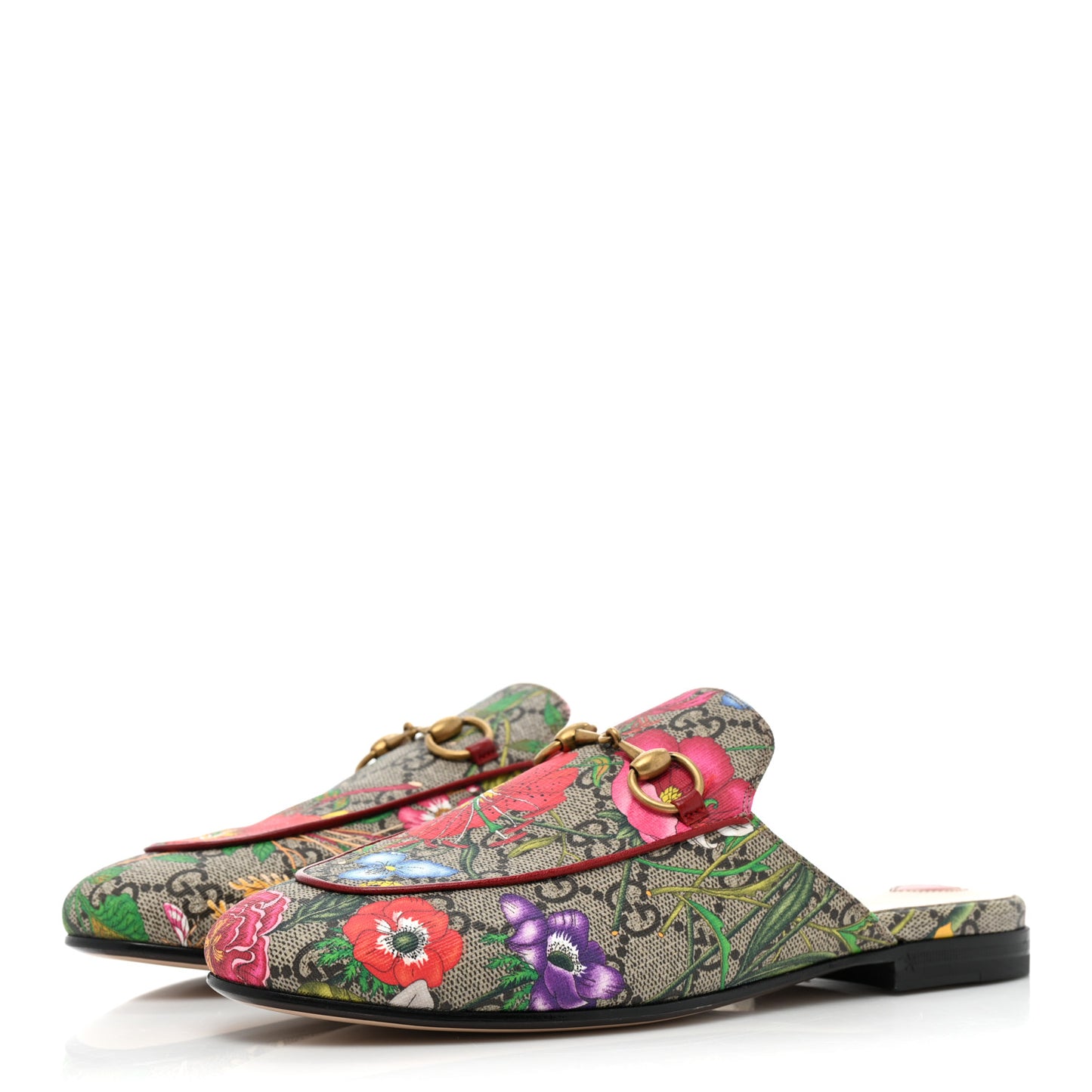 GG Supreme Monogram Flora Womens Princetown Slippers 36 Beige Ebony Multicolor Rosso