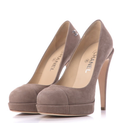 Chanel Suede CC Cap Toe Pumps 37.5 Beige 3 of 13