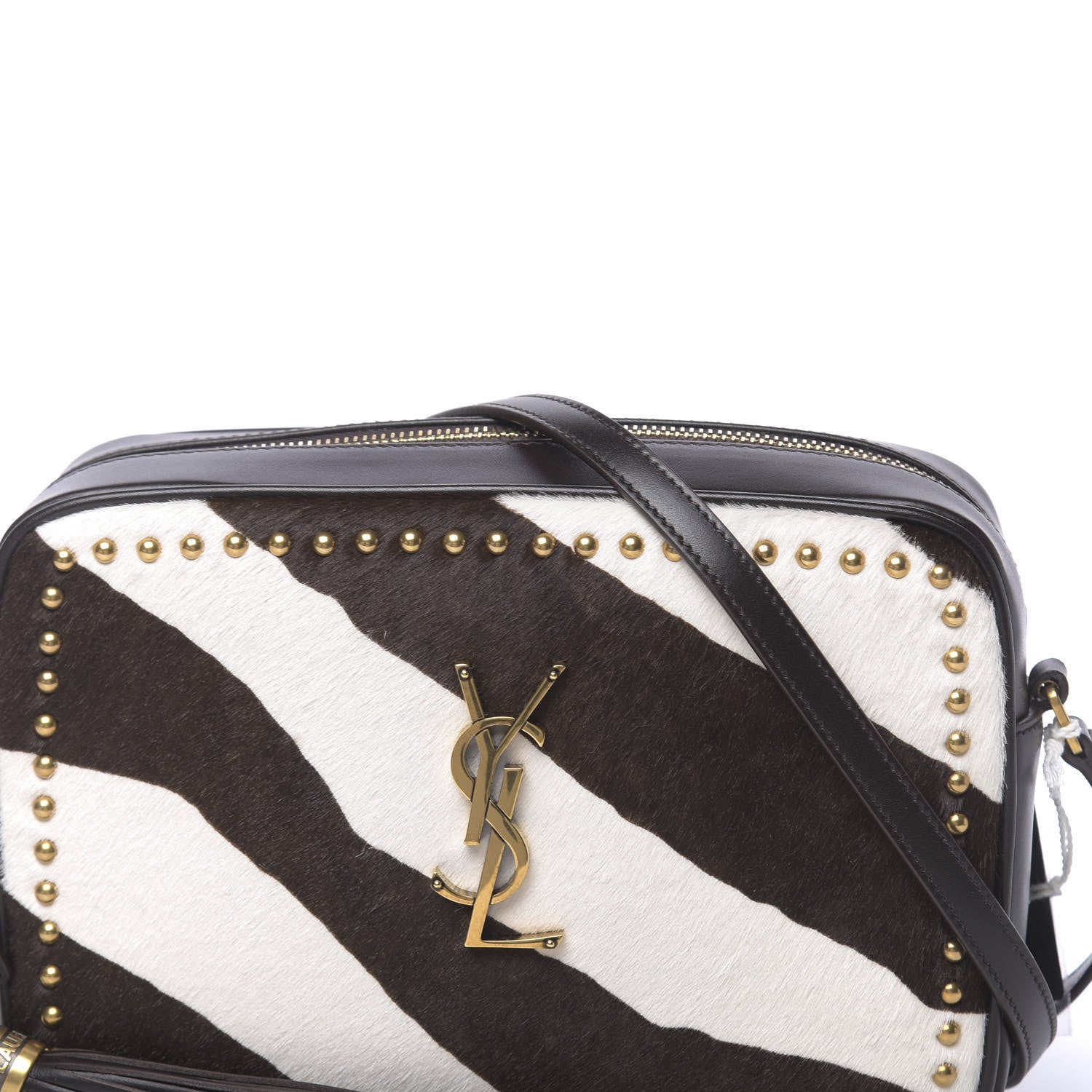 Saint Laurent Pony Hair Calfskin Studded Monogram Lou Camera Bag Dusty White Brown 10 of 10