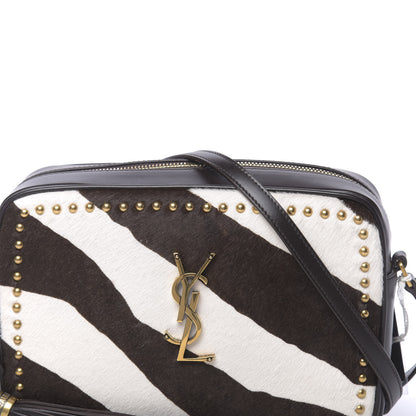 Saint Laurent Pony Hair Calfskin Studded Monogram Lou Camera Bag Dusty White Brown 10 of 10