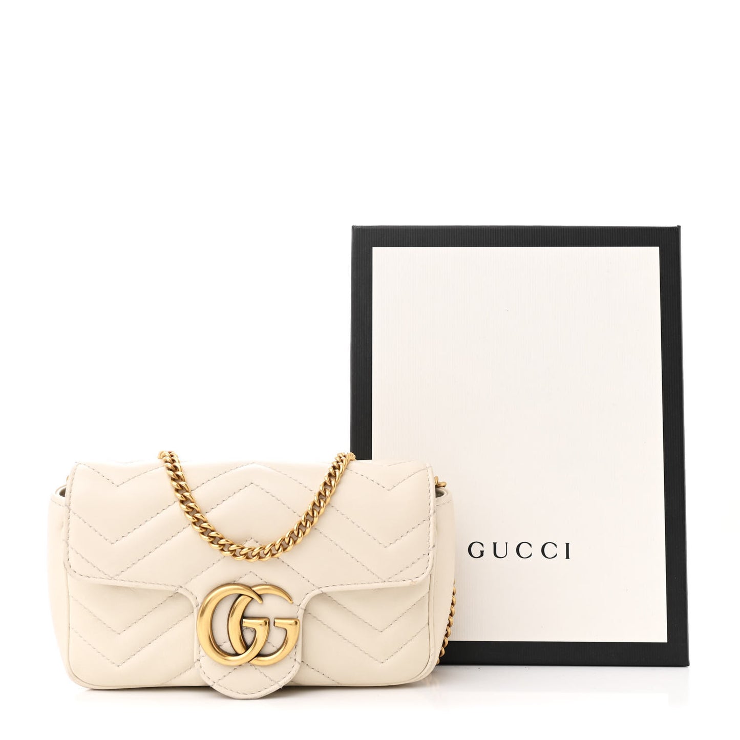 Calfskin Matelasse Super Mini GG Marmont Shoulder Bag White