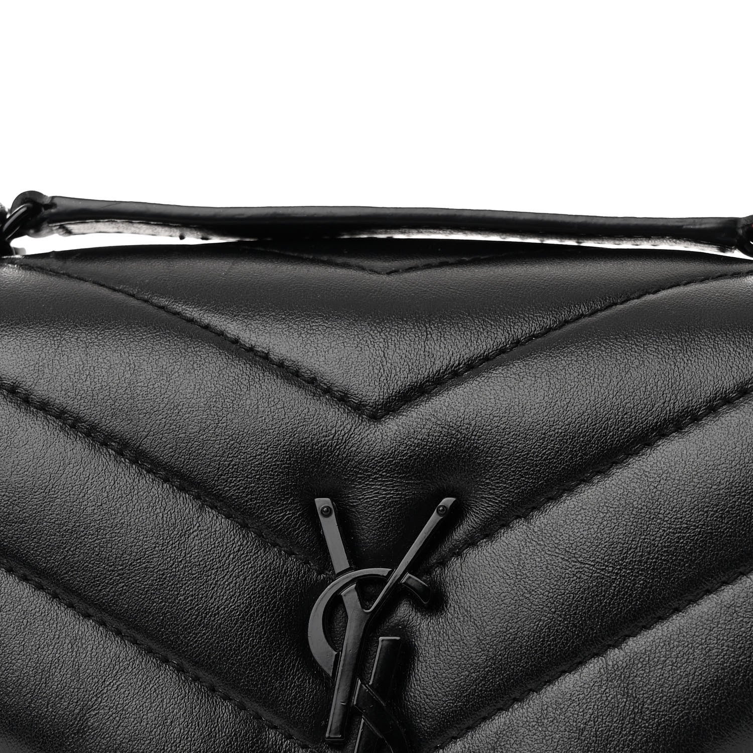 Saint Laurent Calfskin Y Quilted Monogram Monochrome Small Loulou Chain Satchel Black 9 of 12
