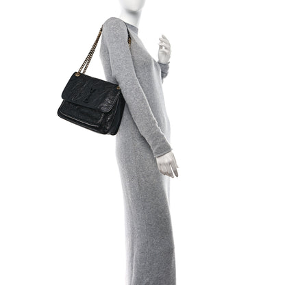 Saint Laurent Crinkled Calfskin Matelasse Monogram Medium Niki Chain Satchel Black 2 of 12