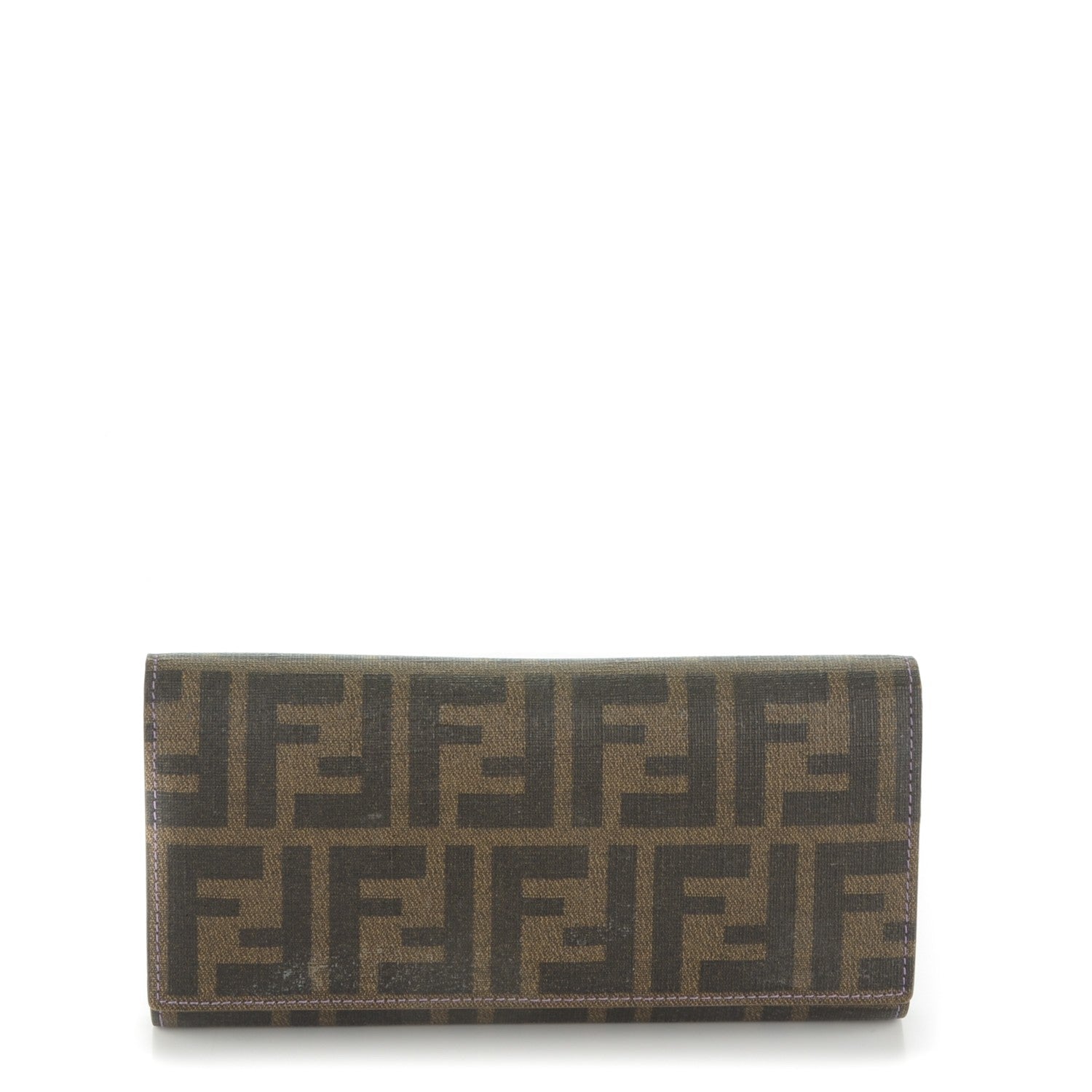 Fendi Zucca Spalmati Vitello Elite Continental Wallet Tobacco Viola 1 of 8