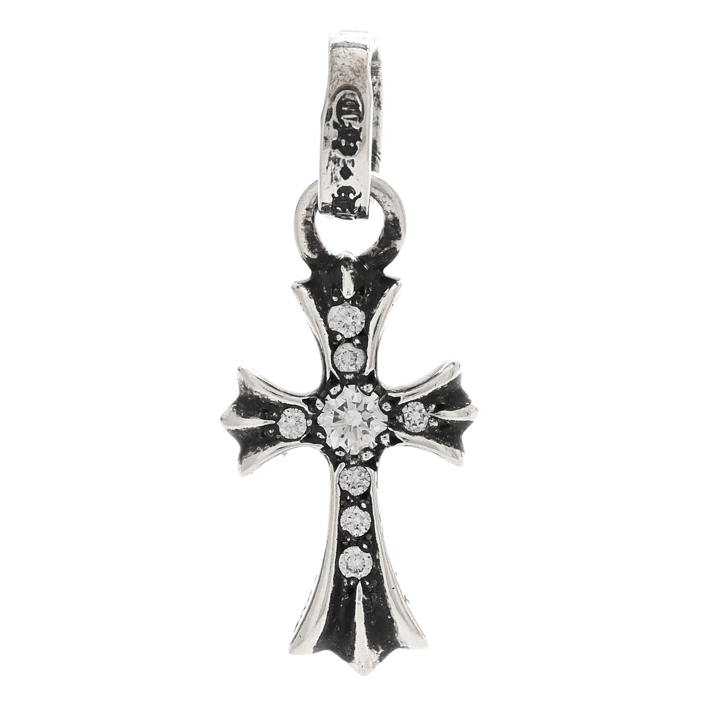 Sterling Silver Diamond Baby Fat Cross Pave Pendant