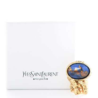 Saint Laurent Glass Cabochon Arty Ovale Ring 6 Blue Gold 5 of 5