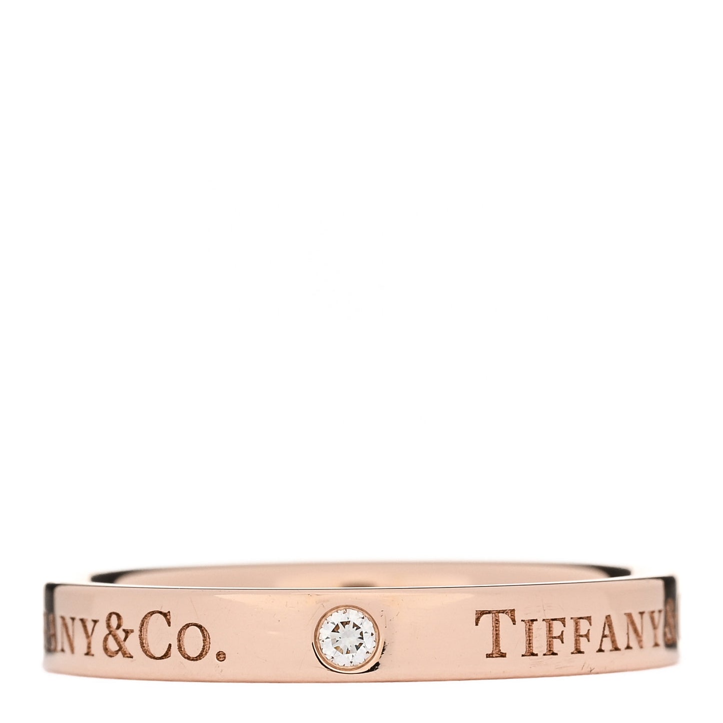 18K Rose Gold Diamond Logo Band Ring 56 7.75