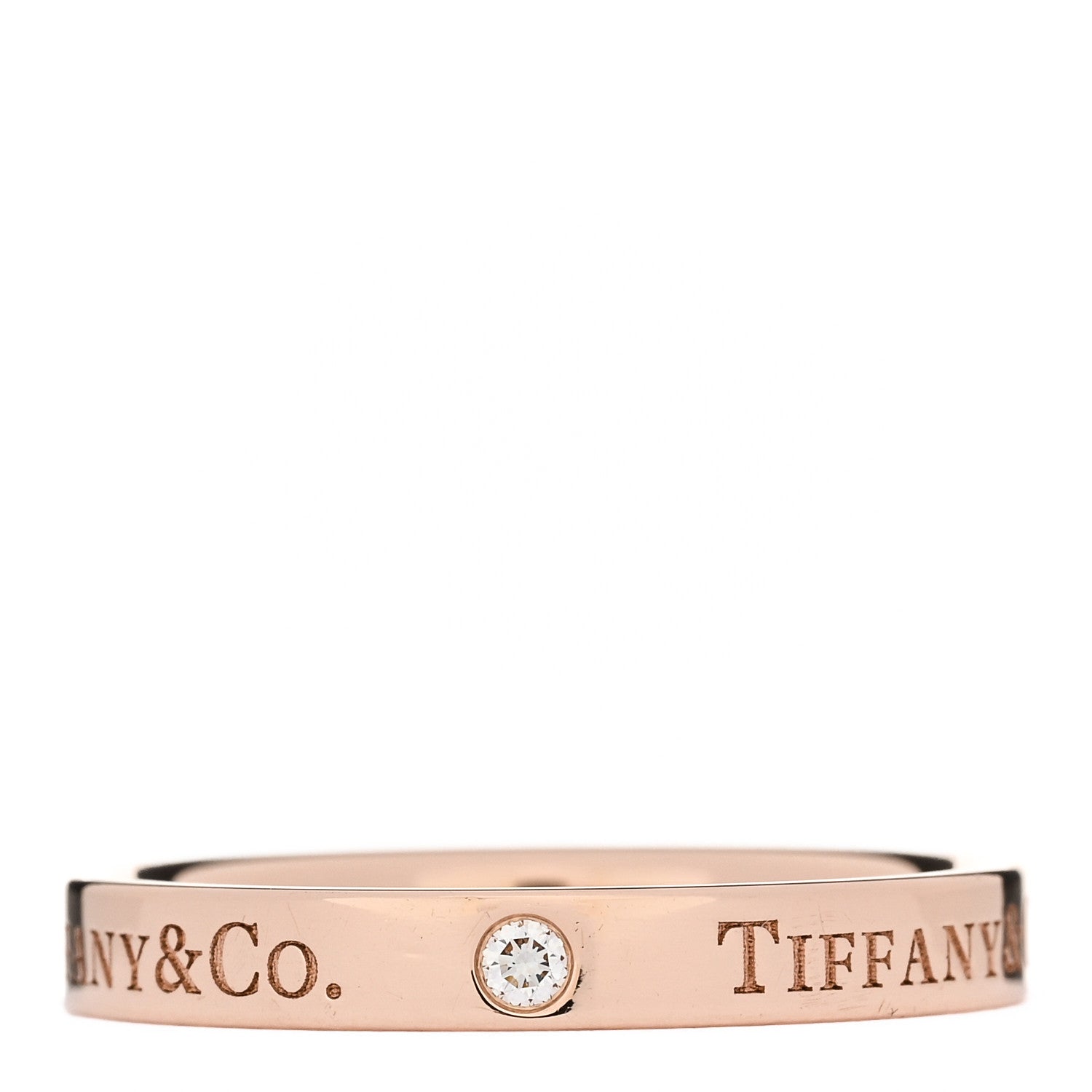 Tiffany 18K Rose Gold Diamond Logo Band Ring 56 7.75 3 of 5