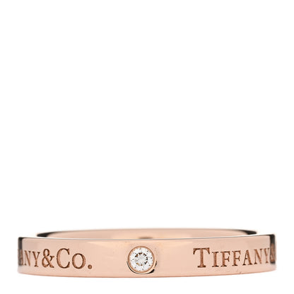 Tiffany 18K Rose Gold Diamond Logo Band Ring 56 7.75 3 of 5