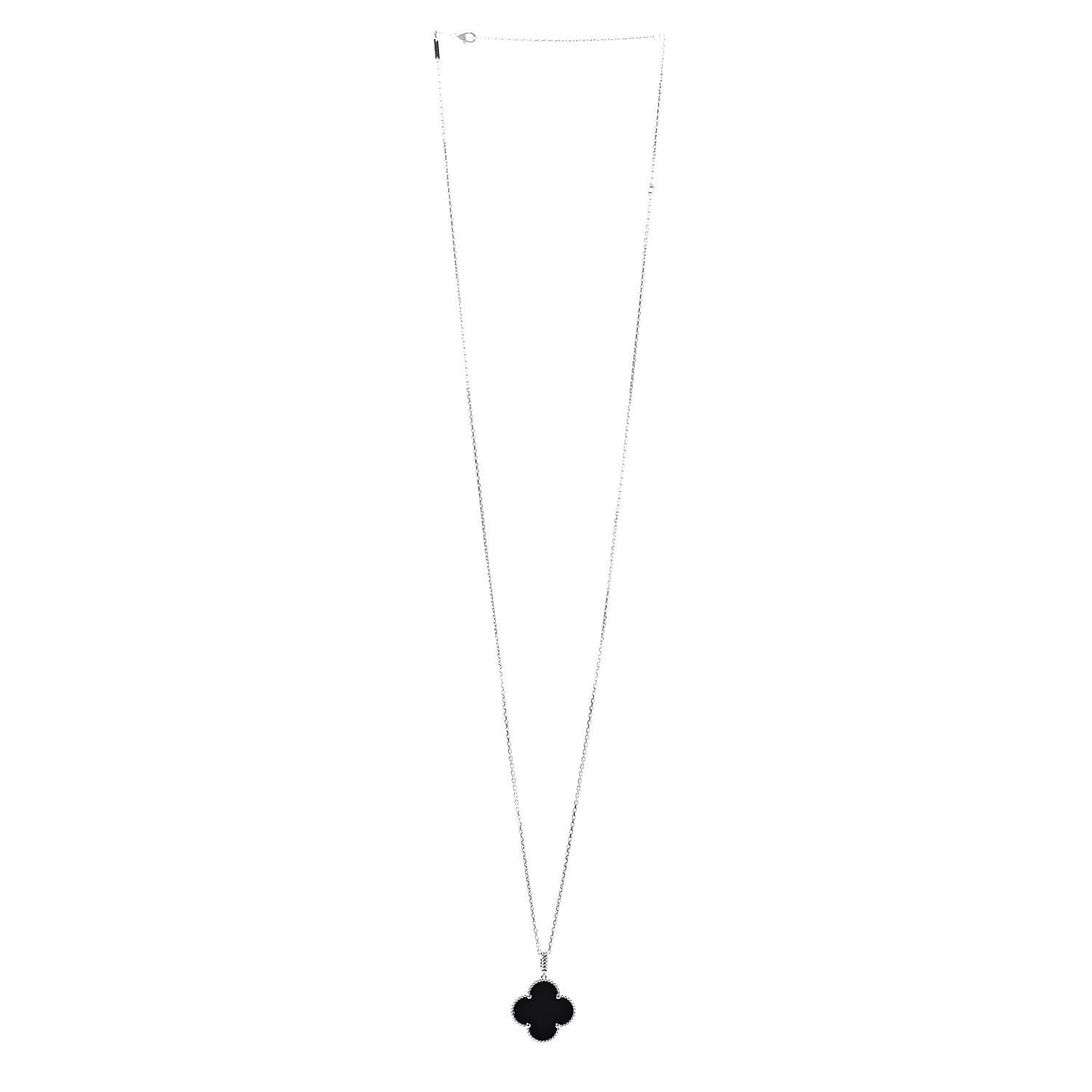 18K White Gold Black Onyx Magic Alhambra Pendant Necklace