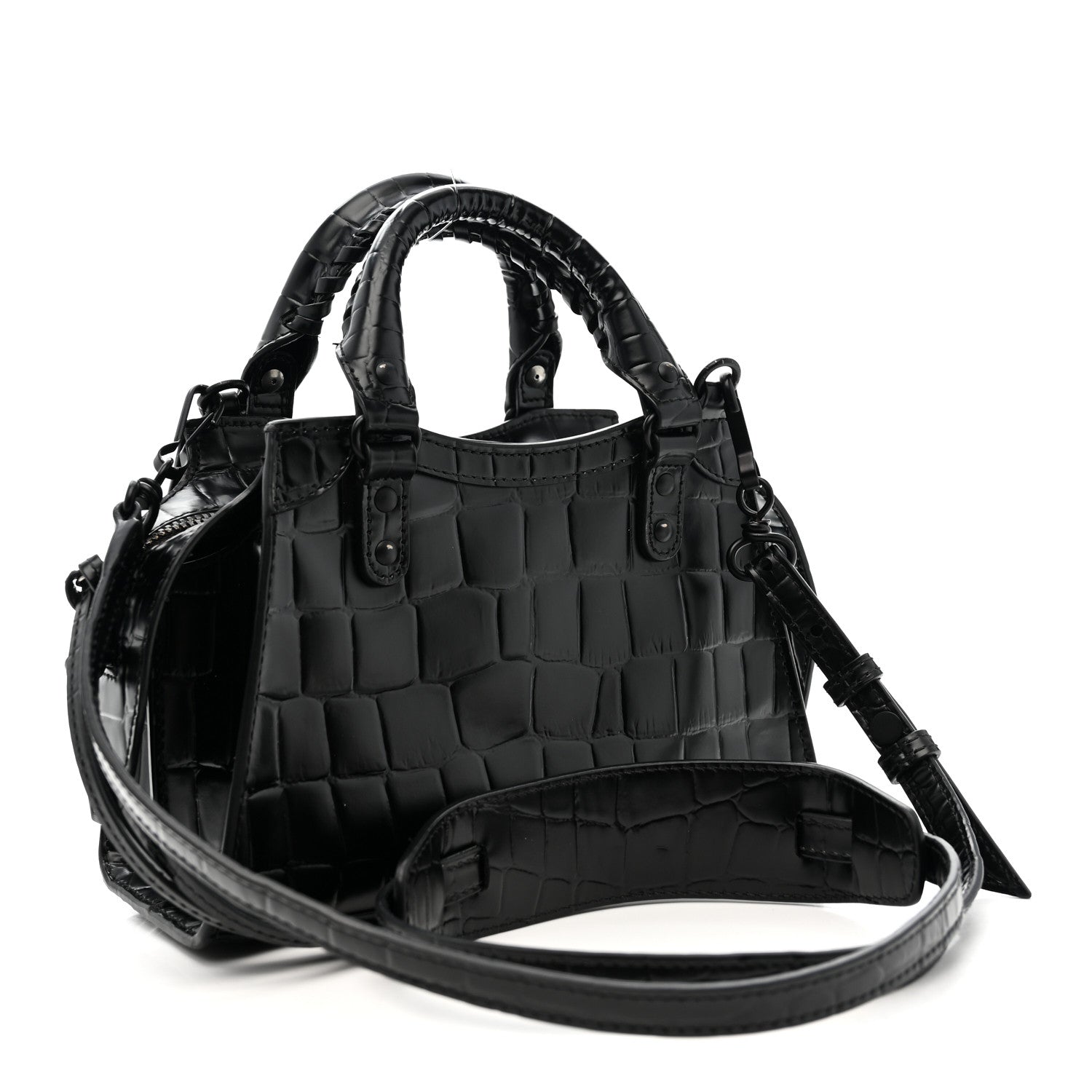 Balenciaga Semi Shiny Calfskin Crocodile Embossed Neo Classic