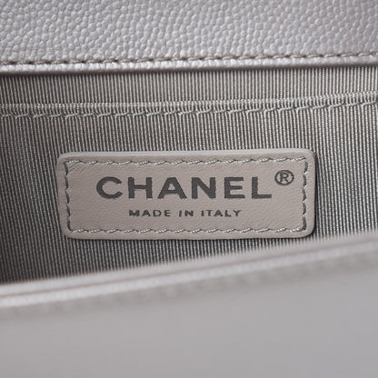 Chanel Metallic Caviar Chevron Quilted Medium Boy Flap Silver 6 of 7