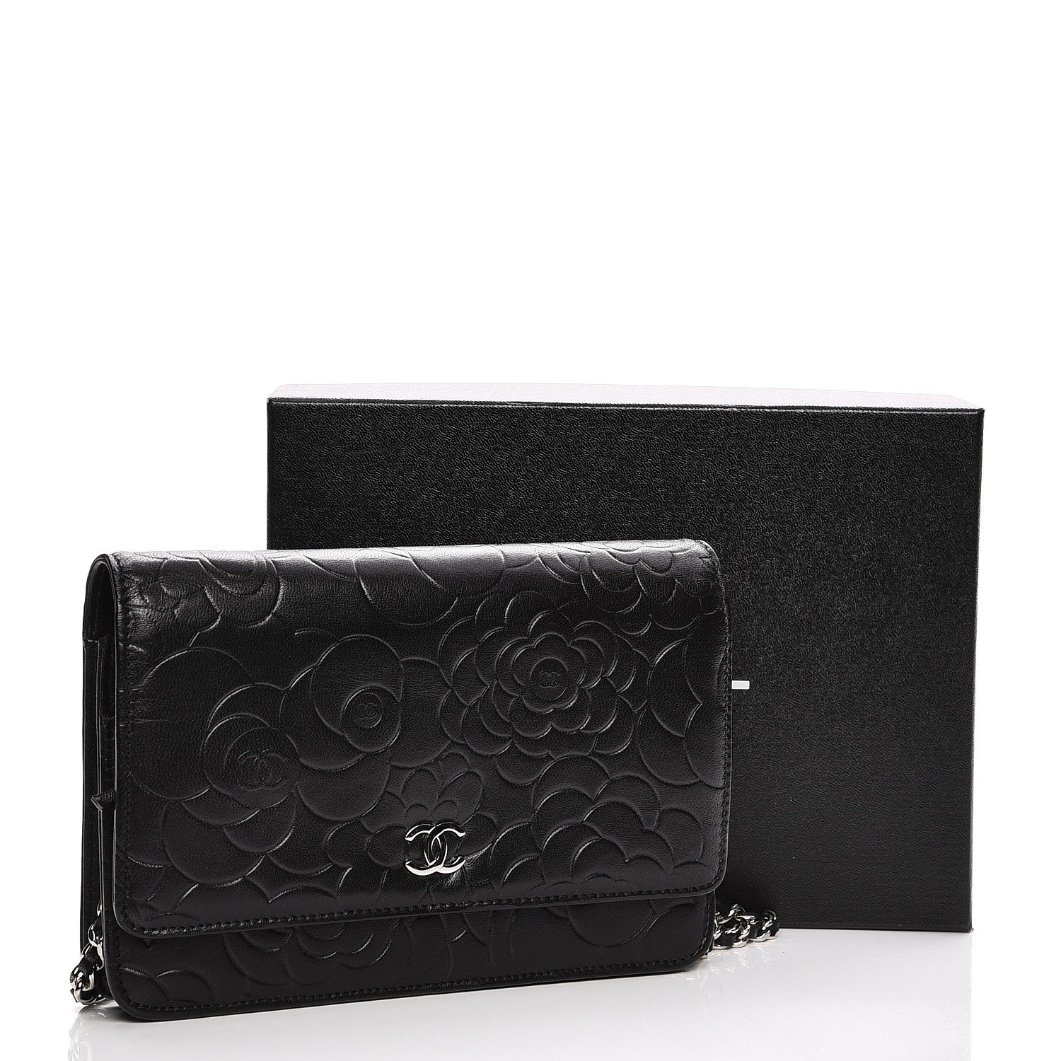 Chanel Lambskin Camellia Wallet on Chain WOC Black 9 of 9