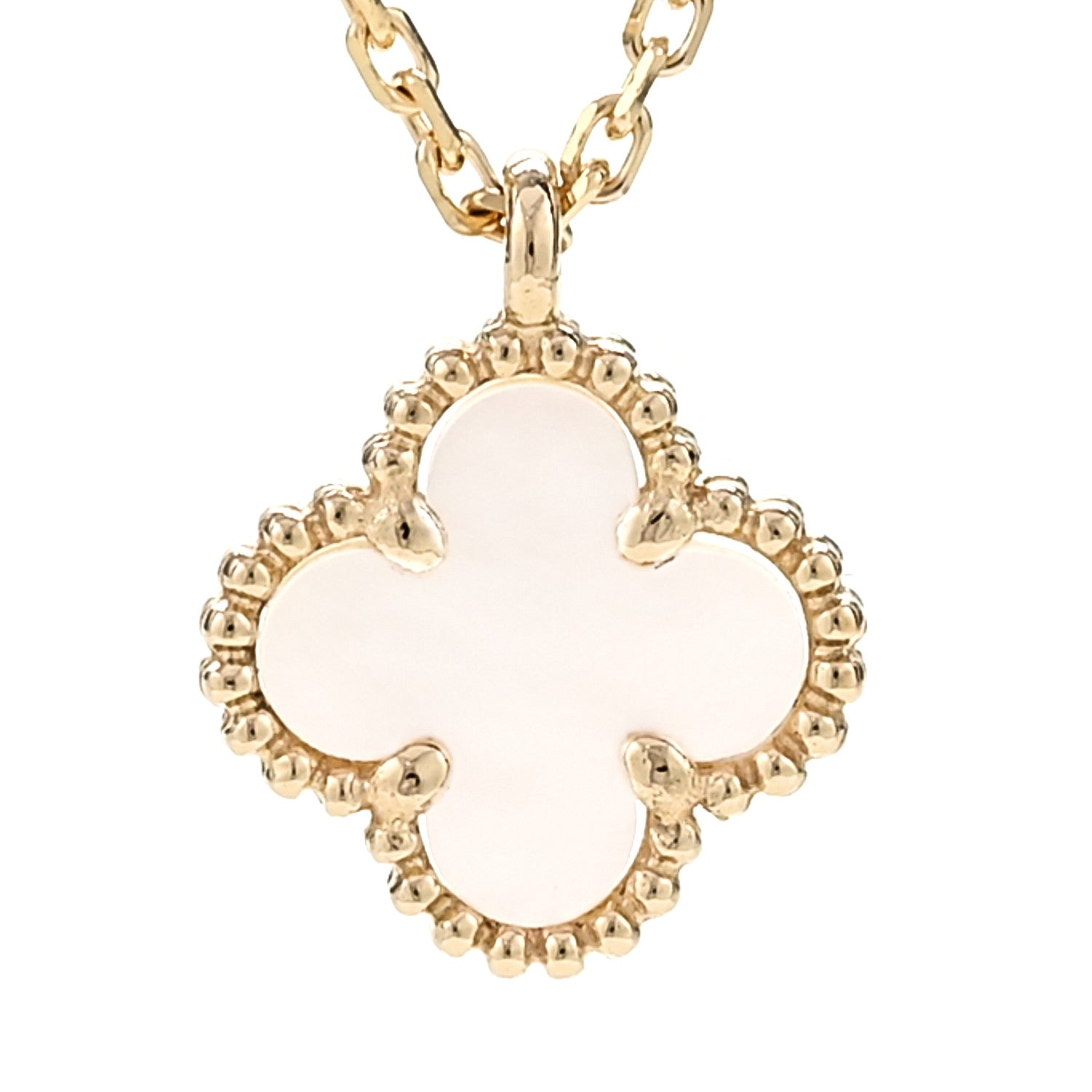 Van Cleef & Arpels 18K Yellow Gold Mother of Pearl Sweet Alhambra Pendant Necklace 4 of 6