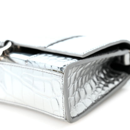 Balenciaga Metallic Calfskin Crocodile Embossed Hourglass Chain Bag Silver 10 of 10