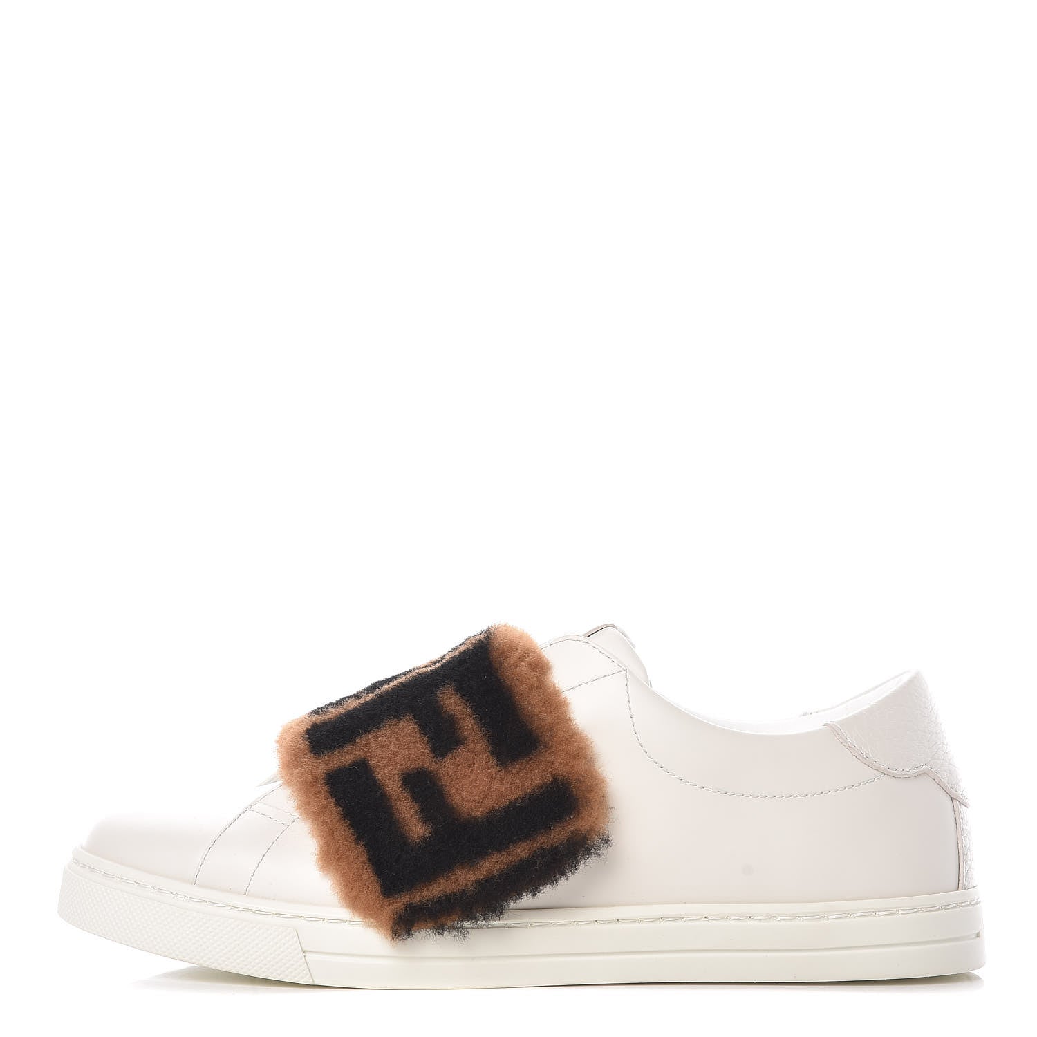 Fendi Vitello Shearling FF Velcro Slip On Sneakers 37 White 1 of 10
