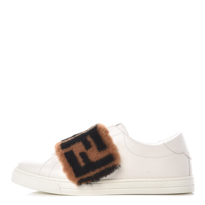Fendi Vitello Shearling FF Velcro Slip On Sneakers 37 White 1 of 10