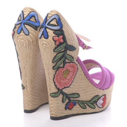 Gucci Kid Scamosciato Ophelia Espadrille Platform Wedge Sandals 35 Rododendro 4 of 9