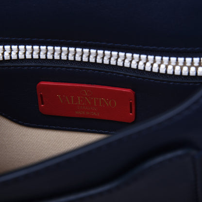 Valentino Garavani Vitello Colorblock Large Free Rockstud Halfmoon Saddle Bag Marine White 9 of 15