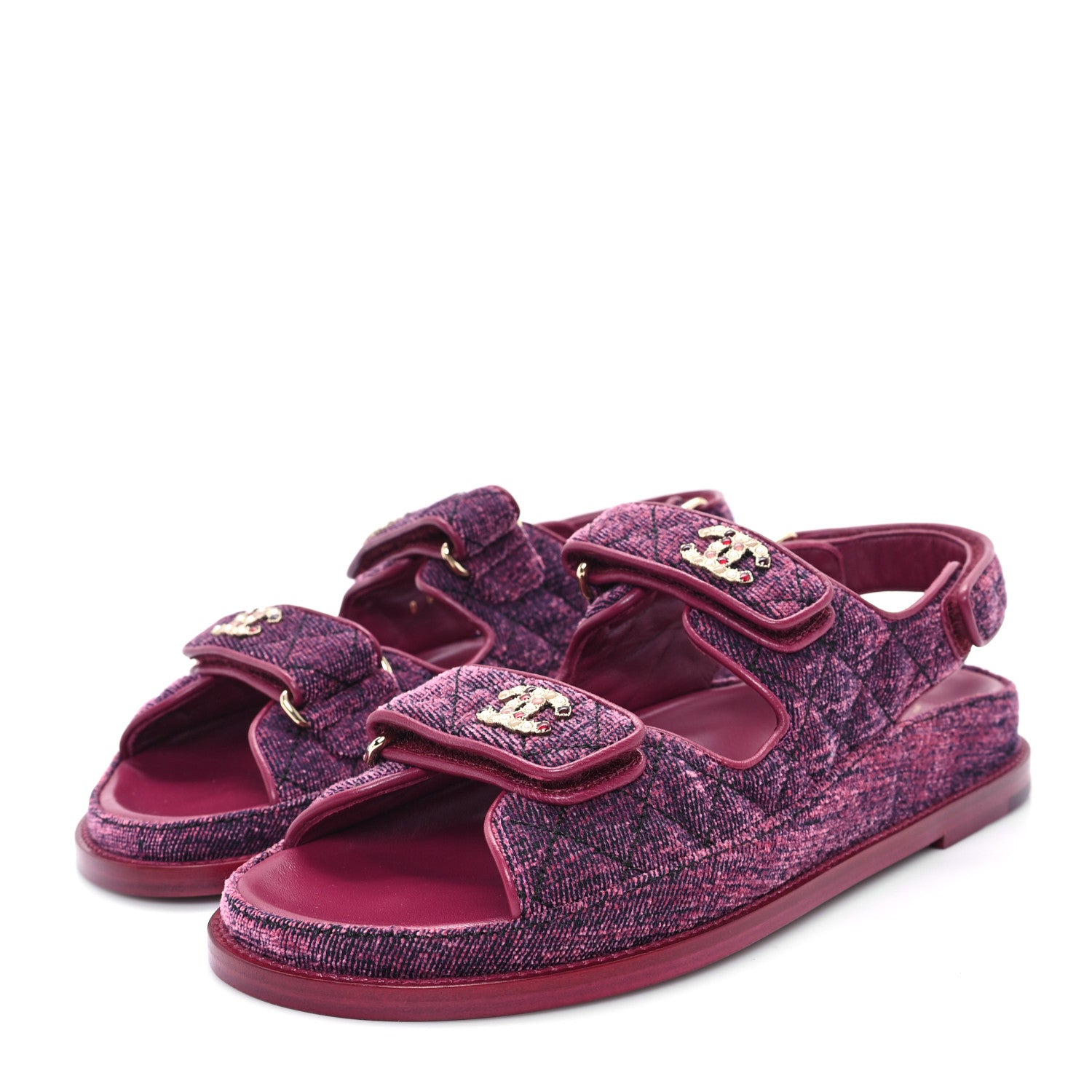 Chanel Velvet Velcro Dad Sandals 37.5 Pink 4 of 10