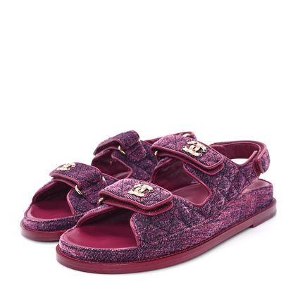 Chanel Velvet Velcro Dad Sandals 37.5 Pink 4 of 10