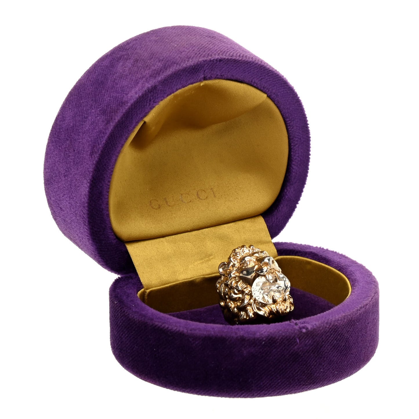 Metal Crystal Lion Head Ring 8.5 Aged Gold
