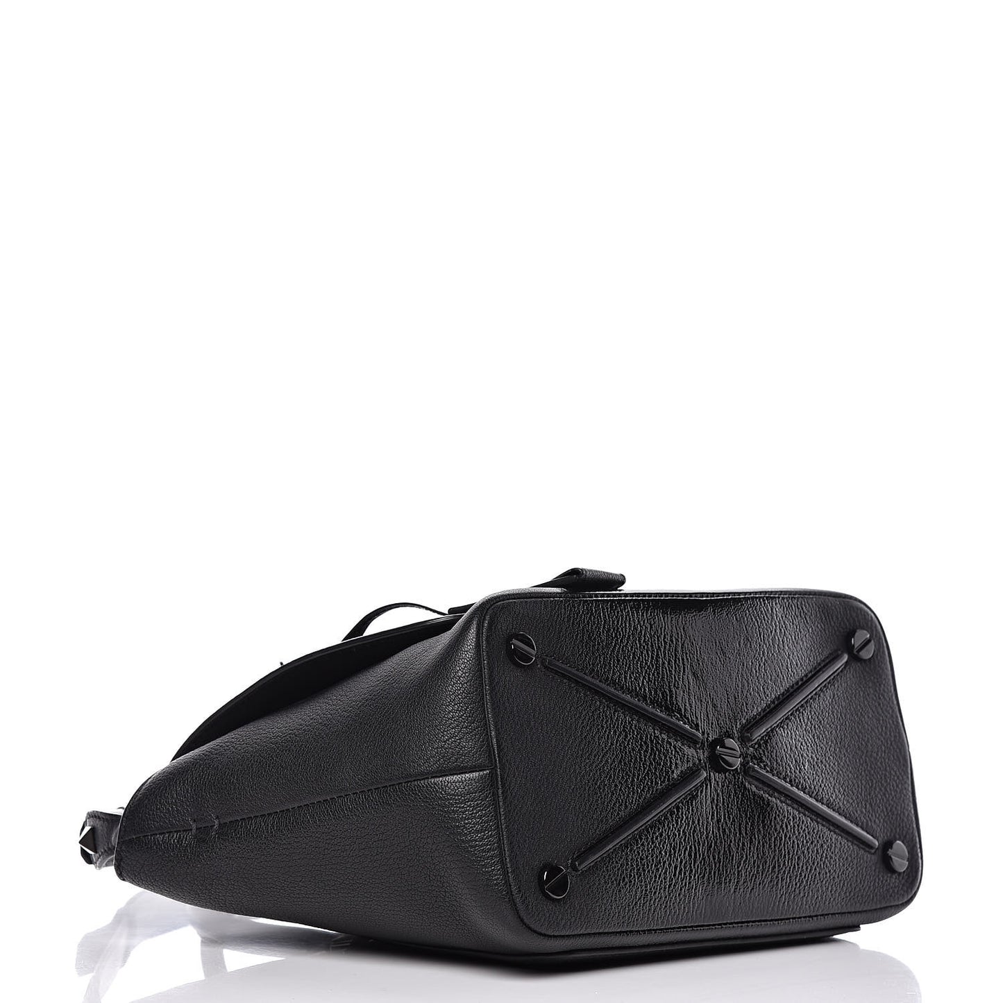 Patent Pebbled Calfskin Small Demilune Double Handle Satchel Black