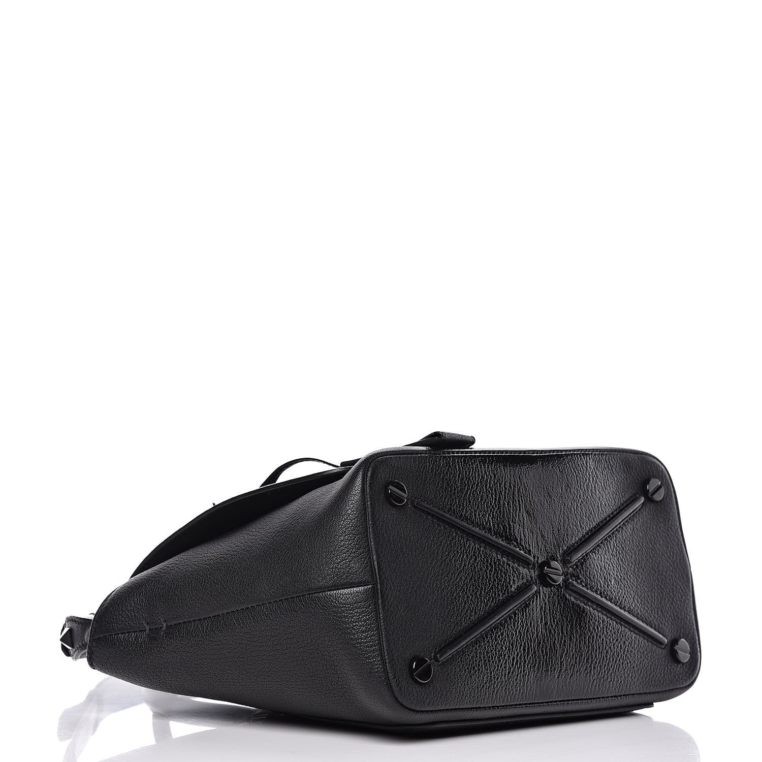 Valentino Garavani Patent Pebbled Calfskin Small Demilune Double Handle Satchel Black 4 of 11