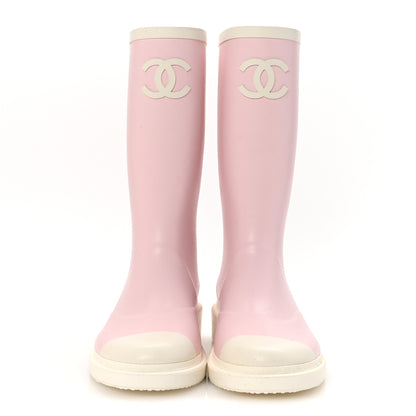 Chanel Caoutchouk CC High Boots 38 Light Pink White 3 of 8