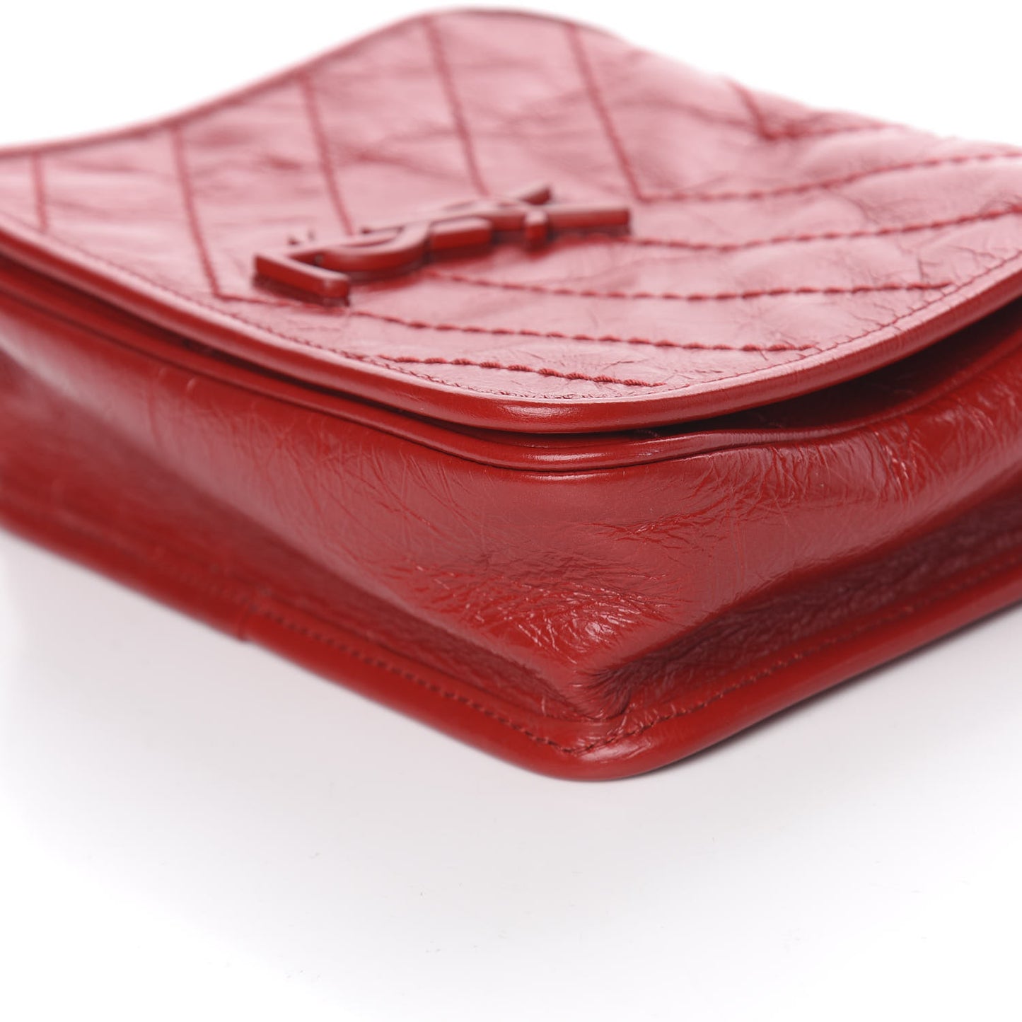 Crinkled Calfskin Matelasse Monogram Niki Chain Wallet Red