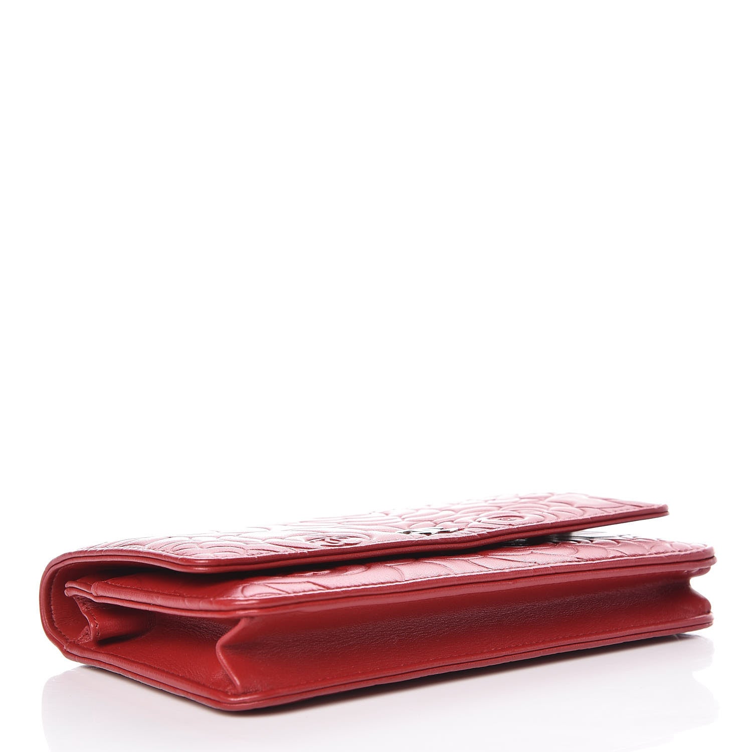 Chanel Lambskin Camellia Embossed Wallet On Chain WOC Red 4 of 10