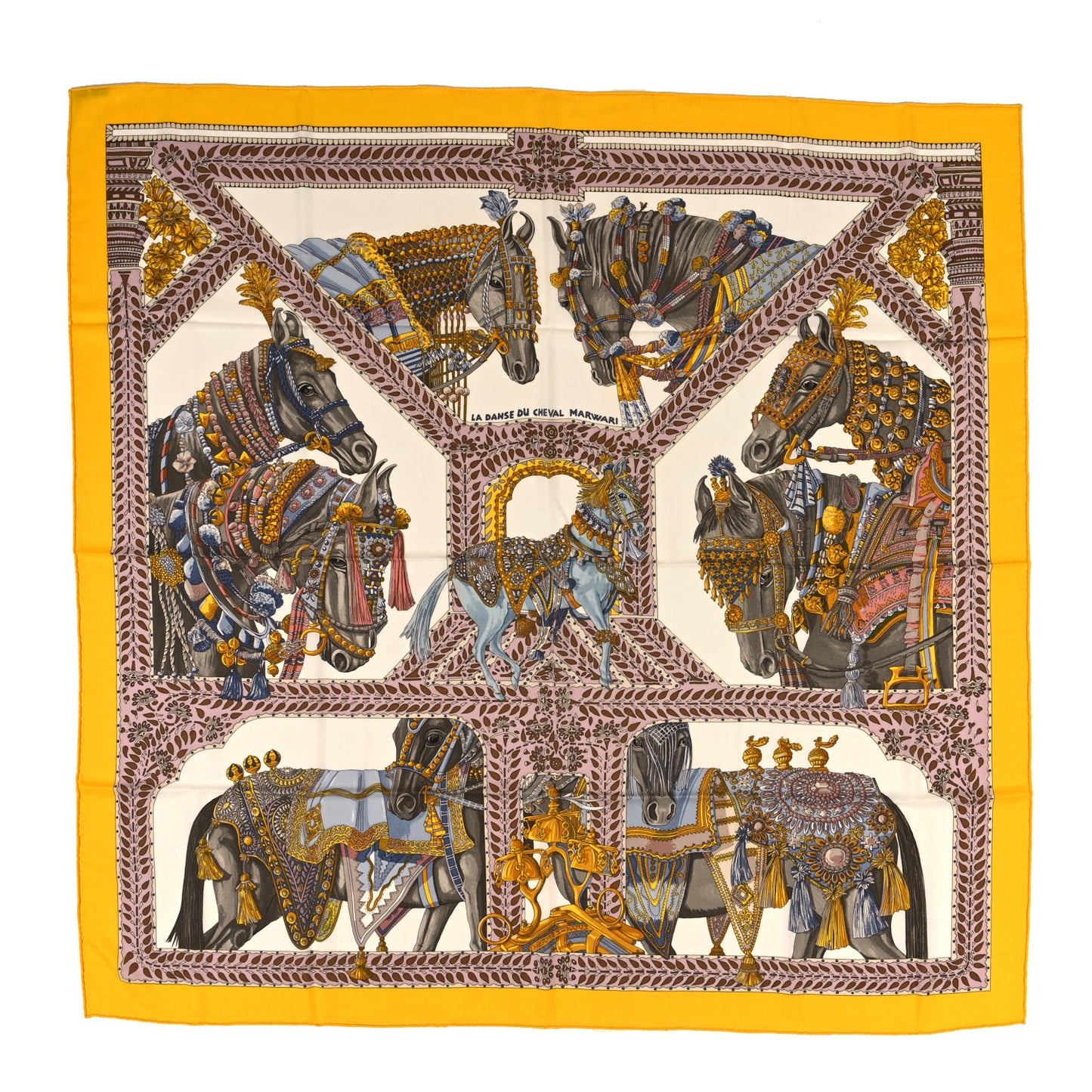 Cashmere Silk La Danse Du Cheval Marwari Shawl 140 Jaune Vif