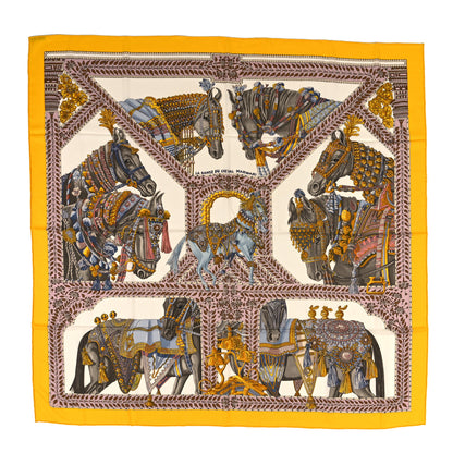 Hermes Cashmere Silk La Danse Du Cheval Marwari Shawl 140 Jaune Vif 1 of 5