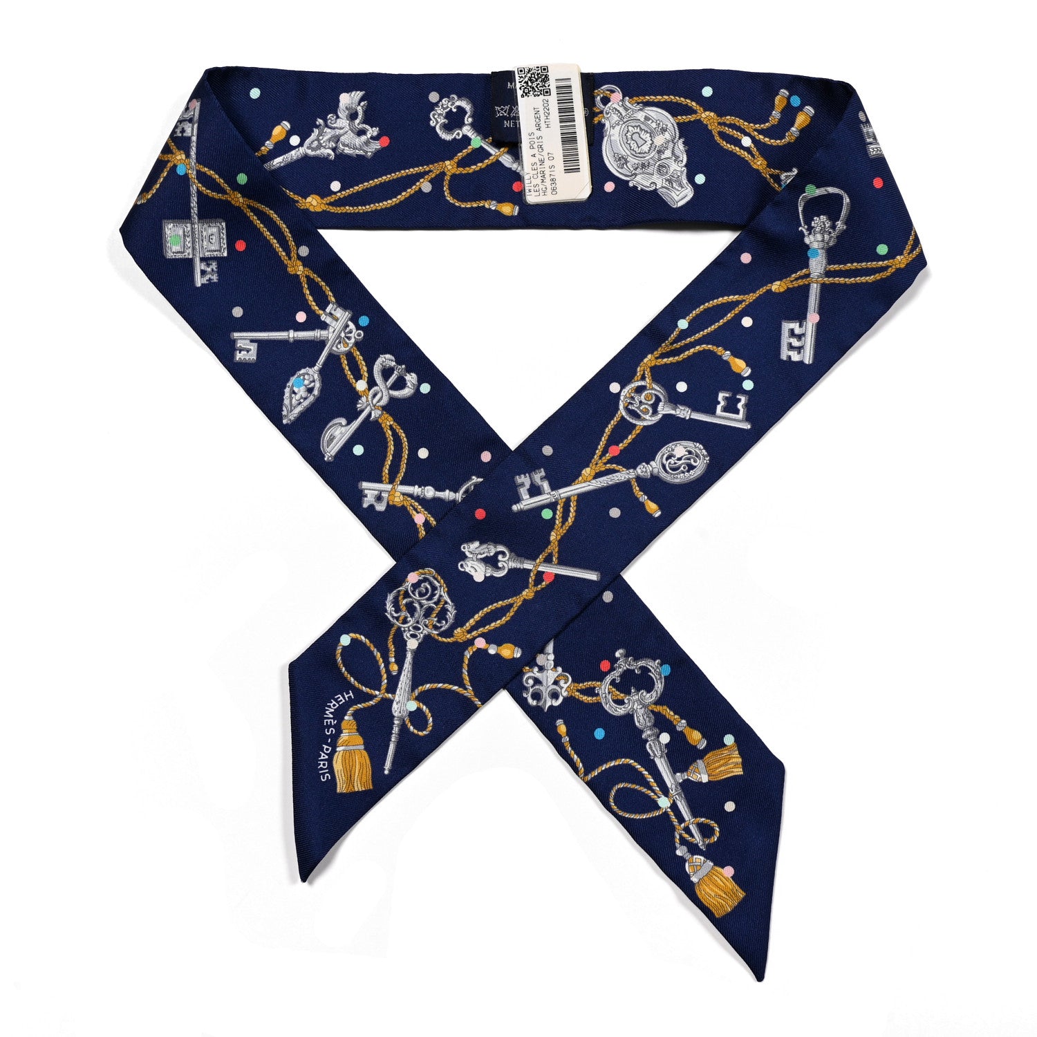 Hermes Silk Les Cles A Pois Twilly Marine Gris Argent 1 of 4