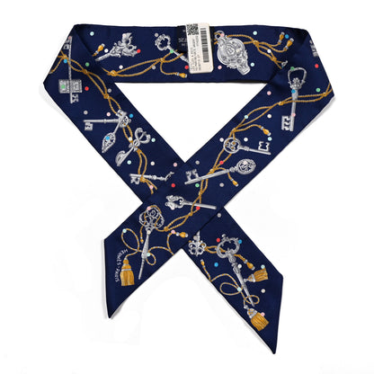 Hermes Silk Les Cles A Pois Twilly Marine Gris Argent 1 of 4