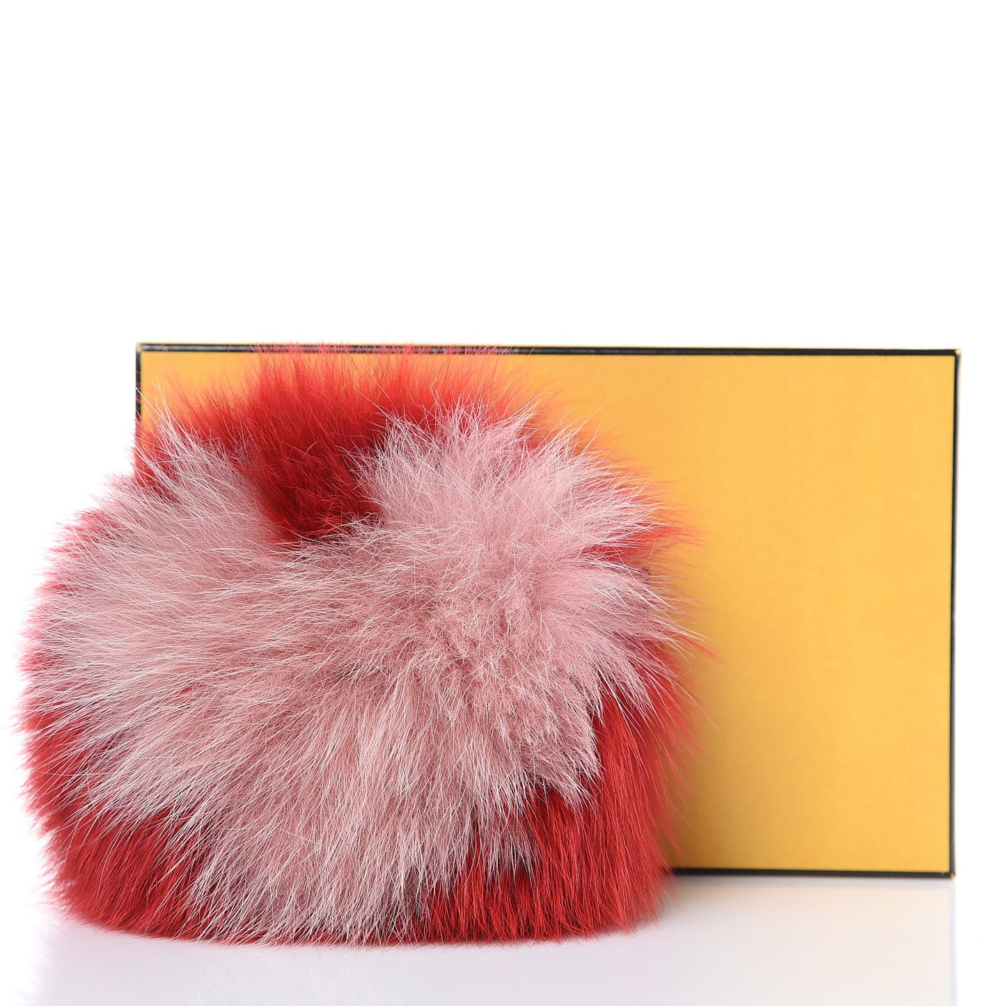 Fox Fur Shiny Nappa Heart Pom Pom Bag Charm Rosso Rosa