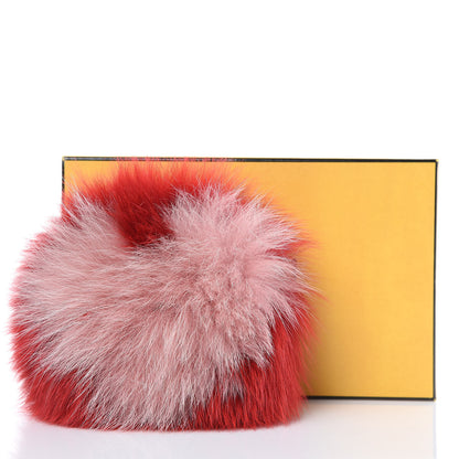 Fendi Fox Fur Shiny Nappa Heart Pom Pom Bag Charm Rosso Rosa 4 of 4