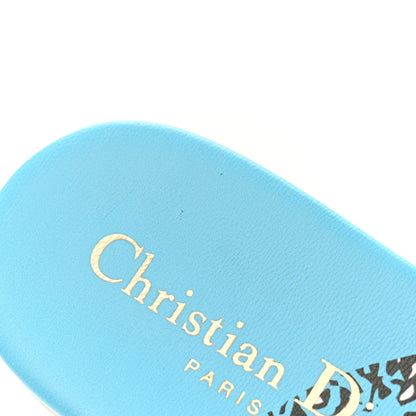 Christian Dior Canvas D-Jungle Pop Embroidered Dway Flat Slide Sandals 37 Bright Blue Pink Multicolor 10 of 12