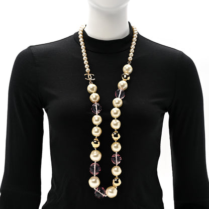 Chanel Metal Pearl CC Long Necklace Gold Pearly White Pink 2 of 5